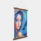 Fantasy Blue Ocean Wave Goddess Abstracte Art Hangend Wandkleed (Gebogen)