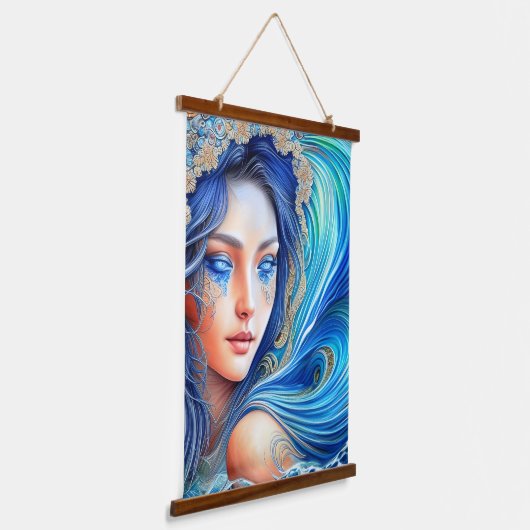 Fantasy Blue Ocean Wave Goddess Abstracte Art Hangend Wandkleed (Gebogen)