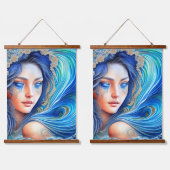 Fantasy Blue Ocean Wave Goddess Abstracte Art Hangend Wandkleed (Dubbel)