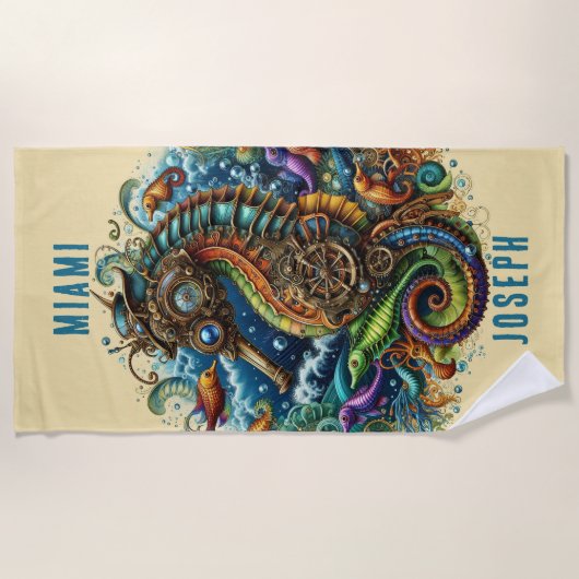 FANTASY BLUE & TAN STEAMPUNK ZEEPAARDJE STRANDLAKEN (Voorkant)