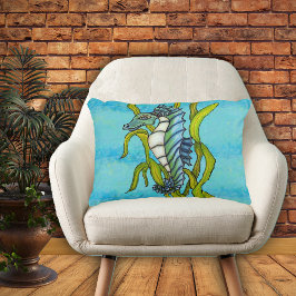 Fantasy Blue Zee Dragon Seahorse Seaweed Accent Kussen