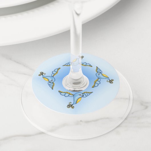 Fantasy Bluebird Fancy Wings Yellow Tail Wijnglaslabel (Dichtbij)