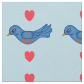 Fantasy Bluebird Red Hearts Blue Eyes Stof (Close Up)