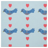 Fantasy Bluebird Red Hearts Blue Eyes Stof (Swatch)