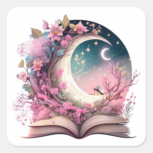 Fantasy Boek Liefhebber Design Vierkante Sticker (Voorkant)