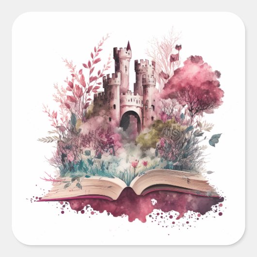 Fantasy Boek Liefhebber Ontwerp Vierkante Sticker (Voorkant)