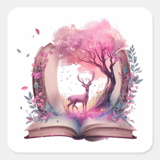 Fantasy Boek Liefhebber Ontwerp Vierkante Sticker (Voorkant)