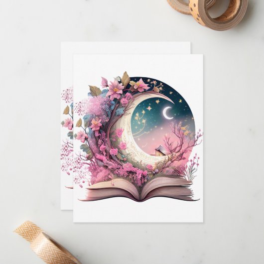 Fantasy Boek Lover Design Notitiekaartje (Voorkant / Achterkant in situ)