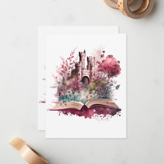 Fantasy Boek Lover Design Notitiekaartje (Voorkant / Achterkant in situ)