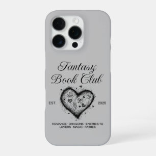 Fantasy Boekclub Typografie & Hart Doodle Schets iPhone 16 Pro Hoesje