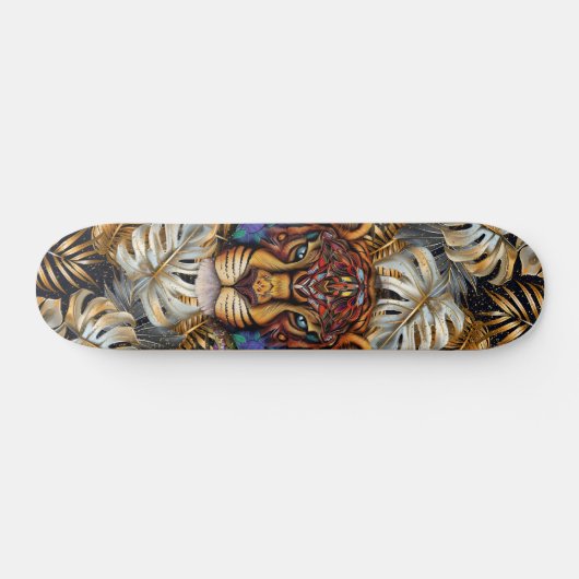 Fantasy Boho Jungle Tiger Head Mixed Media  Persoonlijk Skateboard (Horizontaal)