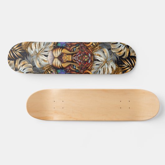 Fantasy Boho Jungle Tiger Head Mixed Media Persoonlijk Skateboard (Horizontaal)