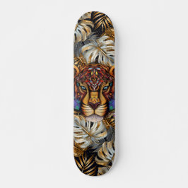 Fantasy Boho Jungle Tijger Hoofd Mixed Media Persoonlijk Skateboard