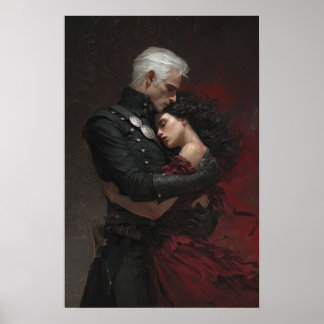 Fantasy book art main characters embracing  poster