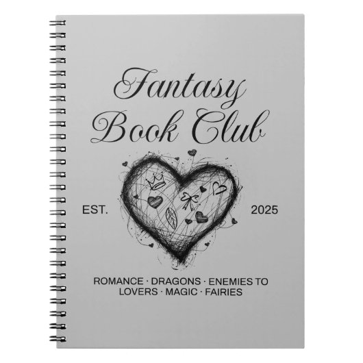 Fantasy Book Club Typografie & Heart doodle sketch Notitieboek (Voorkant)