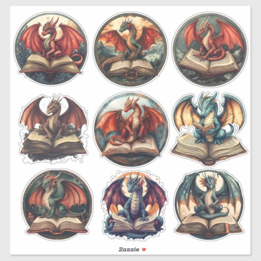 Fantasy Book Dragon Sticker (Vel)