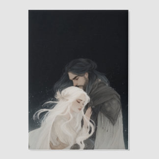 Fantasy book vellum art main characters embracing uitnodigingen