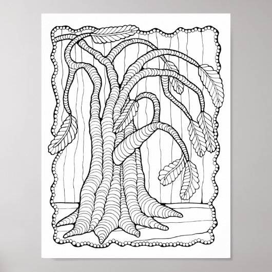 Fantasy Bos Boom Bead Border Kleurplaat Pagina Kun Poster (Voorkant)