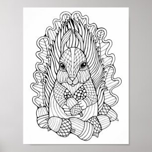 Fantasy Bos Eekhoorn Eekhoorns Kleurplaat Art Poster