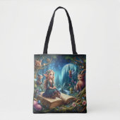 Fantasy Bos Elfen, Faeries Kleurrijke Groene Kunst Tote Bag (Voorkant)