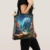 Fantasy Bos Elfen, Faeries Kleurrijke Groene Kunst Tote Bag (Dichtbij)