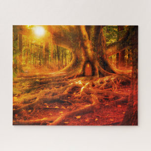 Fantasy bos kunst puzzel, betoverd bos legpuzzel