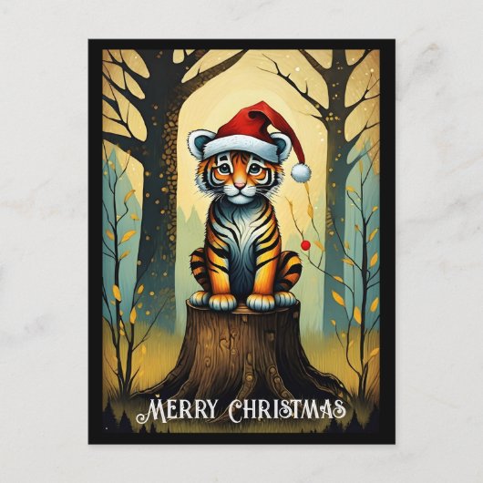 Fantasy Bos Schattige Santa Baby Tijger Kerstmis Briefkaart (Voorkant)