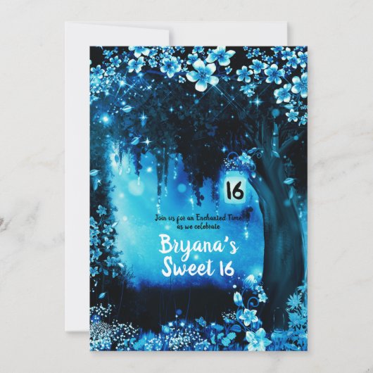 Fantasy Bos Sprookjesachtig Blauw Woud Sweet 16 Kaart (Voorkant)
