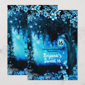 Fantasy Bos Sprookjesachtig Blauw Woud Sweet 16 Kaart (Voorkant / Achterkant)