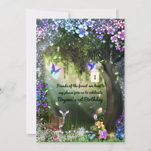 Fantasy bosdieren betoverd feest kaart (Voorkant)