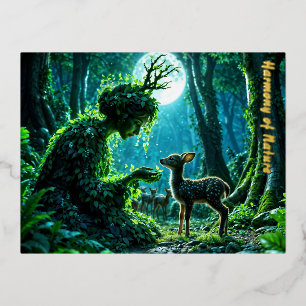 Fantasy bosgodin en zachte herten kunst folie feestdagen briefkaart