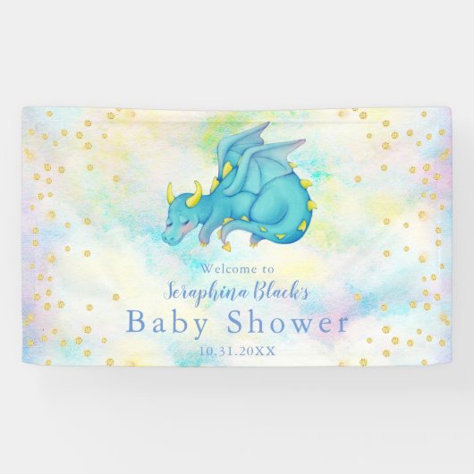 Fantasy Boys Blue Dragon Baby shower Banner (Horizontaal)