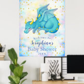 Fantasy Boys Blue Dragon Baby shower Welkom Poster (Thuiskantoor)