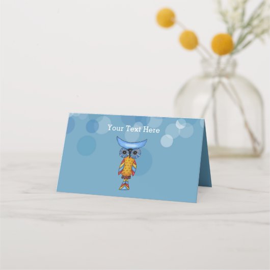 Fantasy Brightly gekleurde Owl Blue Eyes cirkels Plaatskaartje (Achterkant)