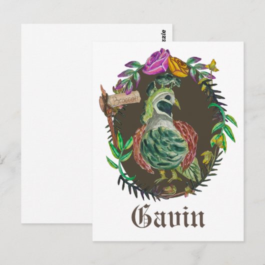 Fantasy broccoli quail - schattige kwartel briefkaart (Voorkant / Achterkant)