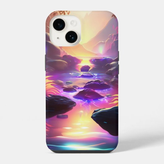 Fantasy Buitenaards Planeet Neon Regenboog Rivier iPhone Hoesje (Achterkant)