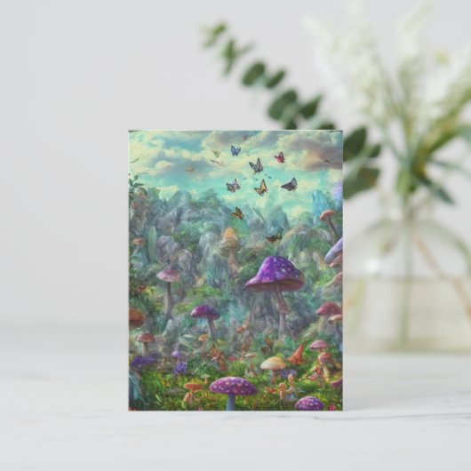 Fantasy Butterflies en paddenstoelen Briefkaart (Staand voorkant)