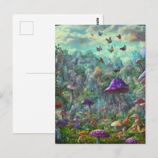 Fantasy Butterflies en paddenstoelen Briefkaart (Voorkant / Achterkant)