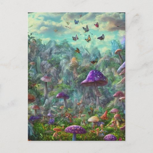 Fantasy Butterflies en paddenstoelen Briefkaart (Voorkant)