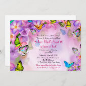 Fantasy Butterflies Flowers Sweet 16 Invitation Kaart (Voorkant / Achterkant)