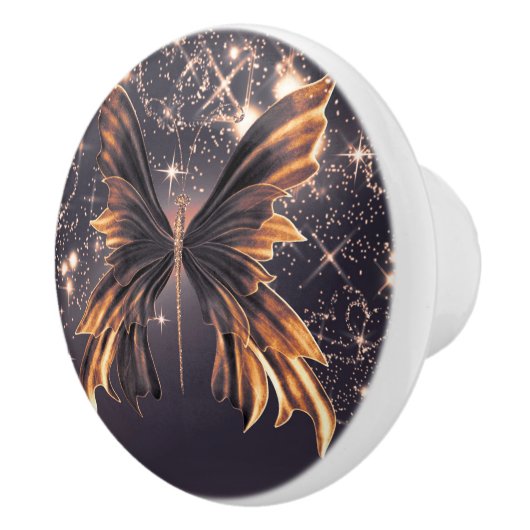Fantasy Butterfly Gold Sparkle Elegant Chic Keramische Knop (Rechts)