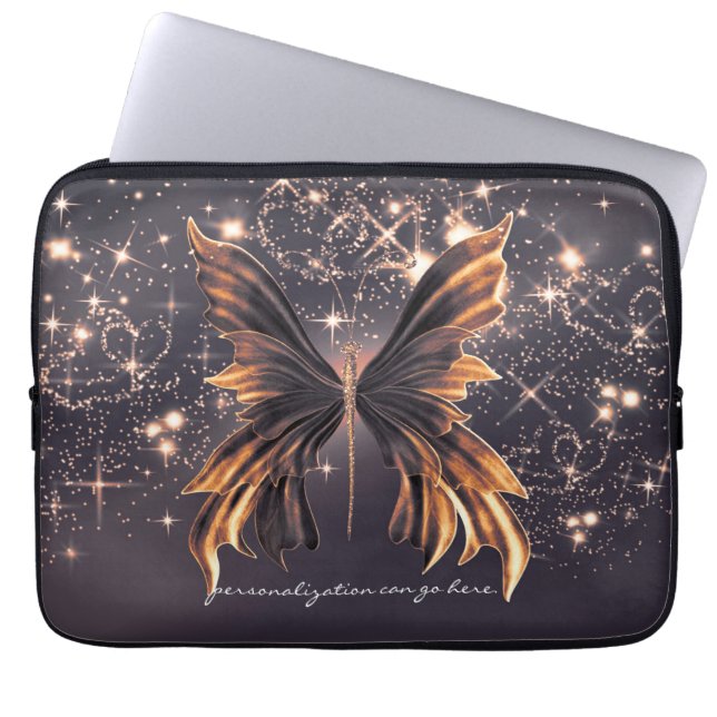 Fantasy Butterfly Gold Sparkle Laptop Sleeve (Voorkant)