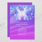 Fantasy Butterfly Pink & Paarse Sparkle Party Kaart (Voorkant / Achterkant)