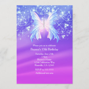 Fantasy Butterfly Pink & Paarse Sparkle Party Kaart