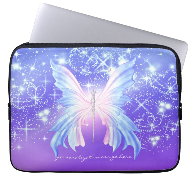 Fantasy Butterfly Roze en Paarse Sparkle Laptop Sleeve (Voorkant)