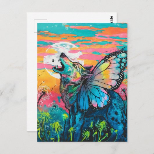 Fantasy Butterfly Wolf Briefkaart (Voorkant / Achterkant)