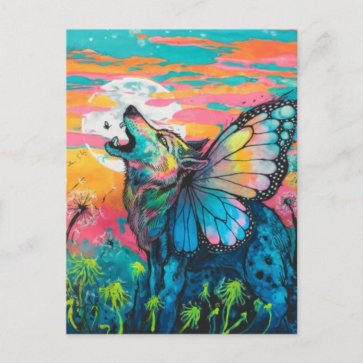 Fantasy Butterfly Wolf Briefkaart (Voorkant)