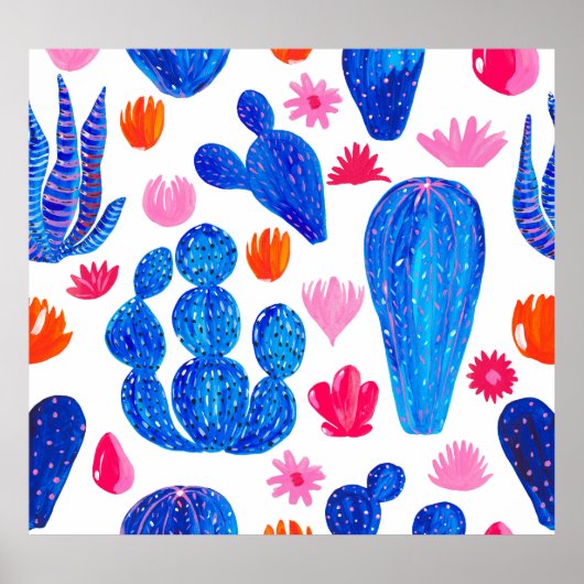 Fantasy Cactussen: decoratief naadloos patroon. Poster (Voorkant)