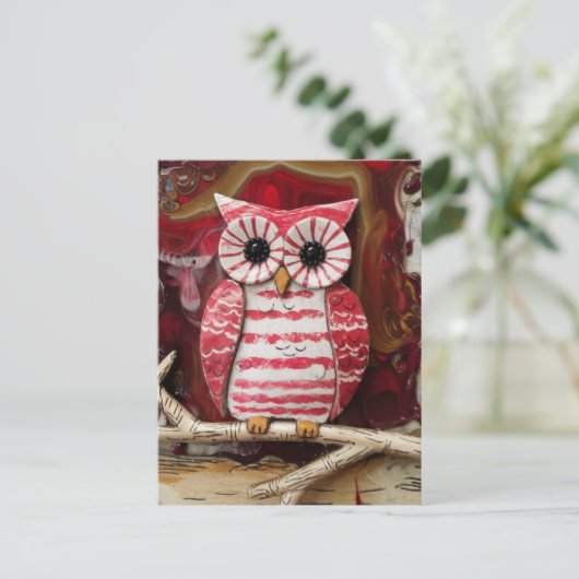 Fantasy Candy Cane Uil encaustic Briefkaart (Staand voorkant)