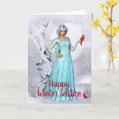 Fantasy Cardinaal Woman Winter Solstice Kaart (Gele Bloem)